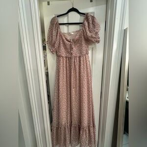 Shop Neighbor Red Floral Puff Sleeve Maxi Dress